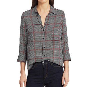 L'AGENCE Ryan Autumn Pfeiffer Black and Red Plaid 3/4" Sleeve Blouse NEW Medium